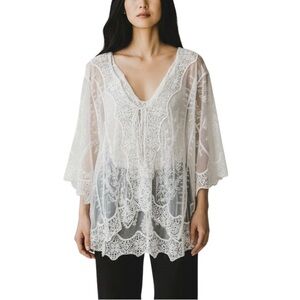 Liv Los Angeles White Lace Cotton blend Pullover Kimono 1X